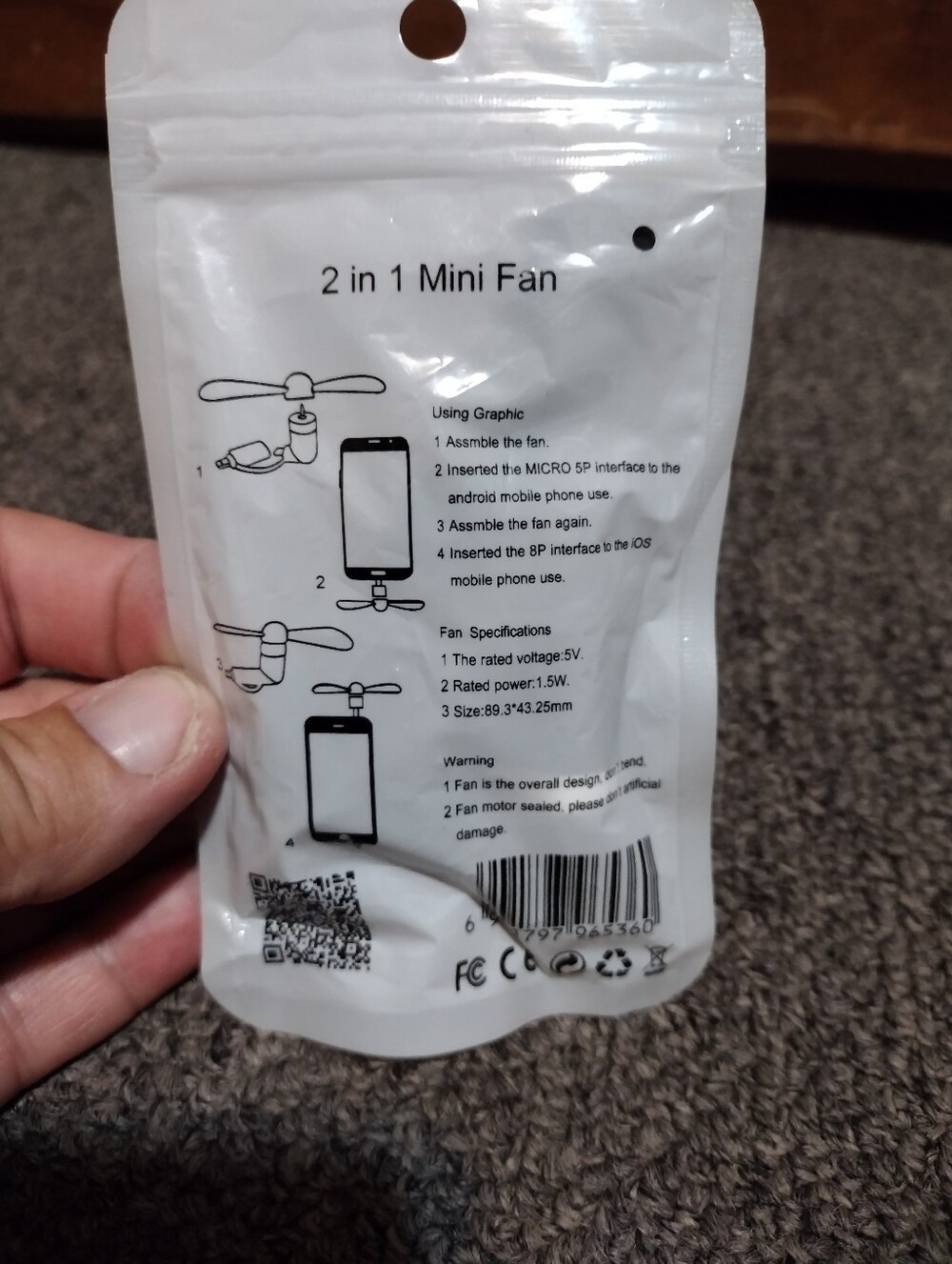 2-in-1 Mini Phone Fan - White